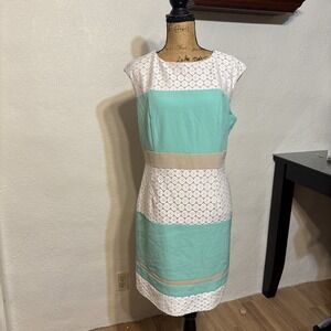 Studio One NY Dress Size XL Mint Green Ivory Lace‎ Lined Zip Cocktail Party Work